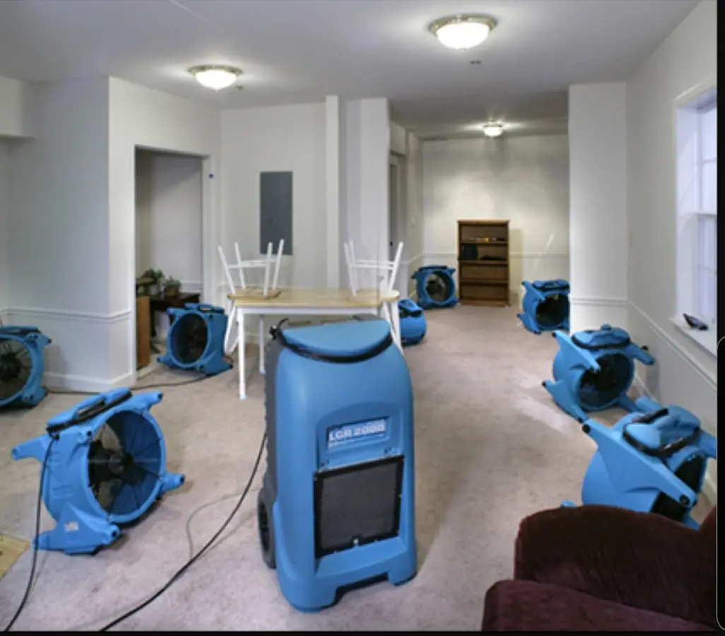 Air movers and dehumidifier setup for Water Damage Restoration in Fort Shawnee