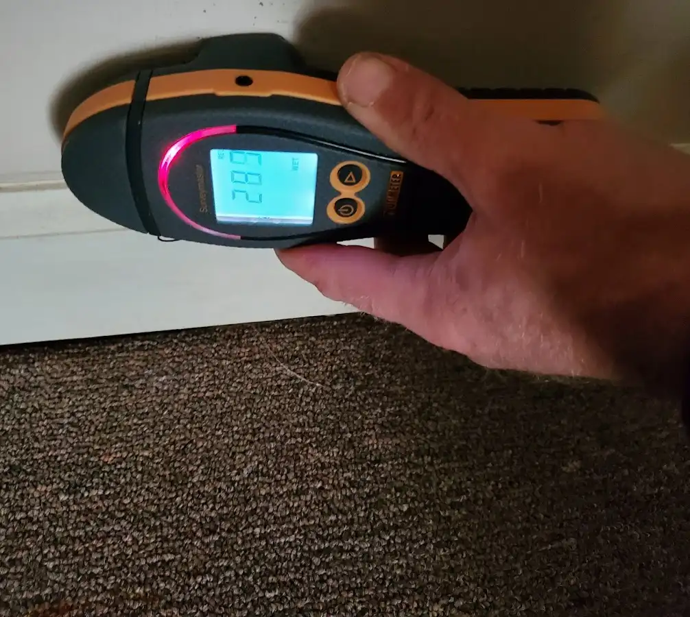 Moisture detection at baseboard during Sewage Cleanup & Sanitation in Fort Shawnee